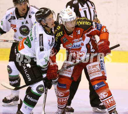 EBEL. Eishockey Bundesliga. KAC gegen HDD TELEMACH Olimpija Ljubljana.  Jamie Lundmark, (KAC),  Rok Leber  (Laibach). Klagenfurt, am 12.9.2014.
Foto: Kuess 

---
pressefotos, pressefotografie, kuess, qs, qspictures, sport, bild, bilder, bilddatenbank