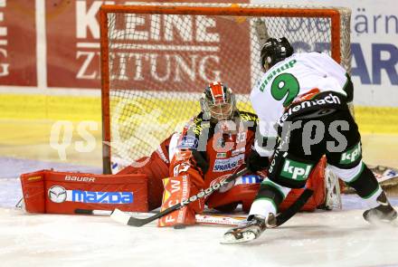 EBEL. Eishockey Bundesliga. KAC gegen HDD TELEMACH Olimpija Ljubljana.  Pekka Tuokkola,  (KAC),  Hunter Bishop (Laibach). Klagenfurt, am 12.9.2014.
Foto: Kuess 

---
pressefotos, pressefotografie, kuess, qs, qspictures, sport, bild, bilder, bilddatenbank