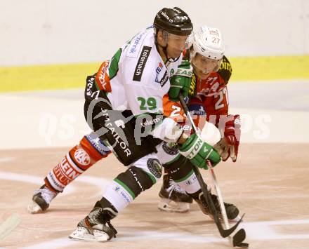 EBEL. Eishockey Bundesliga. KAC gegen HDD TELEMACH Olimpija Ljubljana.  Thomas HUndertpfund,  (KAC), Anze Ropret (Laibach). Klagenfurt, am 12.9.2014.
Foto: Kuess 

---
pressefotos, pressefotografie, kuess, qs, qspictures, sport, bild, bilder, bilddatenbank