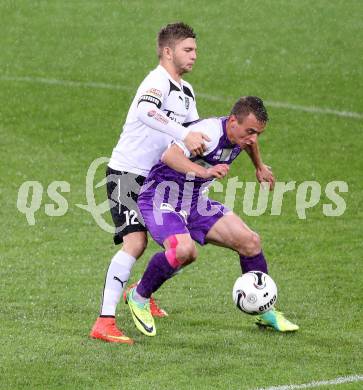 Fussball Regionalliga. SK Austria Klagenfurt gegen SC Sparkasse Weiz. Vedran Vinko, (Klagenfurt), Lukas Strobl (Weiz). Klagenfurt, 12.9.2014.
Foto: Kuess
---
pressefotos, pressefotografie, kuess, qs, qspictures, sport, bild, bilder, bilddatenbank