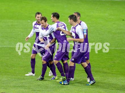 Fussball Regionalliga. SK Austria Klagenfurt gegen SC Sparkasse Weiz. Torjubel  (Klagenfurt). Klagenfurt, 12.9.2014.
Foto: Kuess
---
pressefotos, pressefotografie, kuess, qs, qspictures, sport, bild, bilder, bilddatenbank