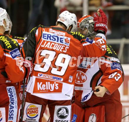 EBEL. Eishockey Bundesliga. KAC gegen HDD TELEMACH Olimpija Ljubljana.  Jubel Jean Francois Jacques, Pekka Tuokkola (KAC). Klagenfurt, am 12.9.2014.
Foto: Kuess 

---
pressefotos, pressefotografie, kuess, qs, qspictures, sport, bild, bilder, bilddatenbank