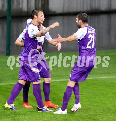 Fussball Regionalliga. SK Austria Klagenfurt gegen SC Sparkasse Weiz. Torjubel Rajko Rep, Fabian Miesenboeck, Ali Hamdemir (Klagenfurt). Klagenfurt, 12.9.2014.
Foto: Kuess
---
pressefotos, pressefotografie, kuess, qs, qspictures, sport, bild, bilder, bilddatenbank