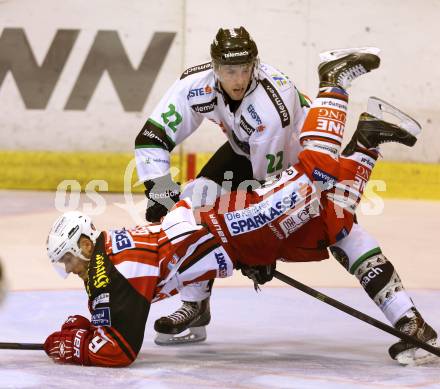 EBEL. Eishockey Bundesliga. KAC gegen HDD TELEMACH Olimpija Ljubljana.  Stephan Geier, (KAC),  Kyle Medvec (Laibach). Klagenfurt, am 12.9.2014.
Foto: Kuess 

---
pressefotos, pressefotografie, kuess, qs, qspictures, sport, bild, bilder, bilddatenbank