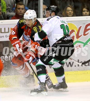 EBEL. Eishockey Bundesliga. KAC gegen HDD TELEMACH Olimpija Ljubljana.  Patrick Harand, (KAC),  Rok Leber (Laibach). Klagenfurt, am 12.9.2014.
Foto: Kuess 

---
pressefotos, pressefotografie, kuess, qs, qspictures, sport, bild, bilder, bilddatenbank