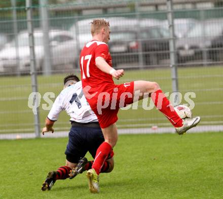 Fussball. Unterliga Ost. KAC 1909 gegen SPG FC Poggersdorf KM. Andreas Walcher (KAC), Christoph Duller (Poggersdorf). Klagenfurt, 13.9.2014.
Foto: Kuess
---
pressefotos, pressefotografie, kuess, qs, qspictures, sport, bild, bilder, bilddatenbank