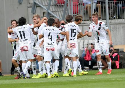 Fussball Bundesliga. RZ Pellets WAC gegen FC Red Bull Salzburg. Torjubel  (WAC). Klagenfurt, am 14.9.2014.
Foto: Kuess

---
pressefotos, pressefotografie, kuess, qs, qspictures, sport, bild, bilder, bilddatenbank