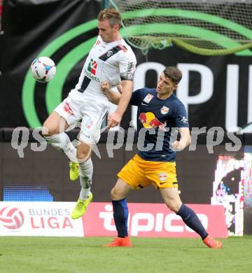 Fussball Bundesliga. RZ Pellets WAC gegen FC Red Bull Salzburg. Michael Sollbauer,  (WAC), Marcel Sabitzer (Salzburg). Klagenfurt, am 14.9.2014.
Foto: Kuess

---
pressefotos, pressefotografie, kuess, qs, qspictures, sport, bild, bilder, bilddatenbank