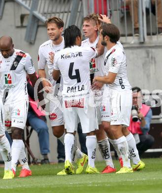 Fussball Bundesliga. RZ Pellets WAC gegen FC Red Bull Salzburg. Torjubel WAC. Klagenfurt, am 14.9.2014.
Foto: Kuess

---
pressefotos, pressefotografie, kuess, qs, qspictures, sport, bild, bilder, bilddatenbank