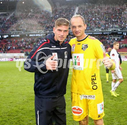 Fussball Bundesliga. RZ Pellets WAC gegen FC Red Bull Salzburg. Tadej Trdina, Alexander Kofler (WAC). Klagenfurt, am 14.9.2014.
Foto: Kuess

---
pressefotos, pressefotografie, kuess, qs, qspictures, sport, bild, bilder, bilddatenbank