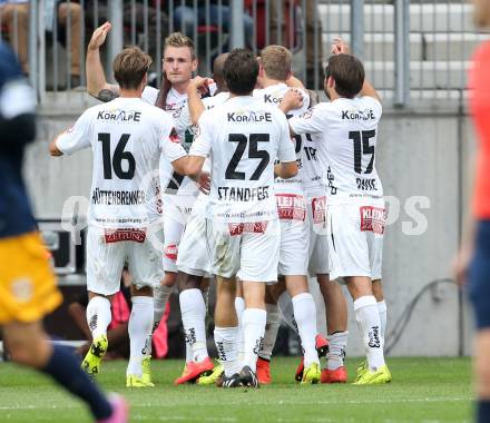 Fussball Bundesliga. RZ Pellets WAC gegen FC Red Bull Salzburg. Torjubel  (WAC). Klagenfurt, am 14.9.2014.
Foto: Kuess

---
pressefotos, pressefotografie, kuess, qs, qspictures, sport, bild, bilder, bilddatenbank