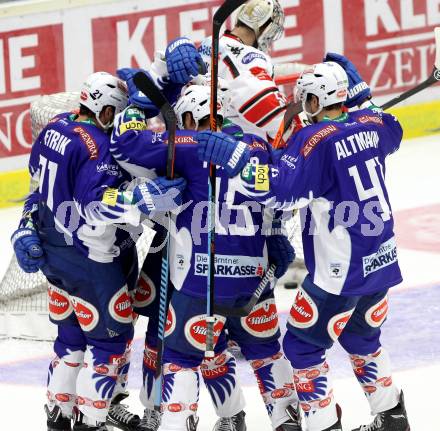 EBEL. Eishockey Bundesliga. EC VSV gegen HC TWK Innsbruck.   Torjubel (VSV). Villach, am 19.9.2014.
Foto: Kuess 


---
pressefotos, pressefotografie, kuess, qs, qspictures, sport, bild, bilder, bilddatenbank