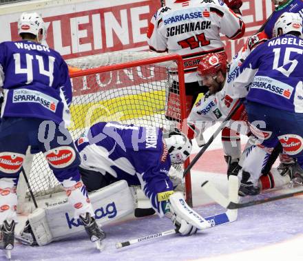 EBEL. Eishockey Bundesliga. EC VSV gegen HC TWK Innsbruck. Daniel Nageler, Jean Philippe Lamoureux, (VSV), Matt Siddal  (Innsbruck). Villach, am 19.9.2014.
Foto: Kuess 


---
pressefotos, pressefotografie, kuess, qs, qspictures, sport, bild, bilder, bilddatenbank