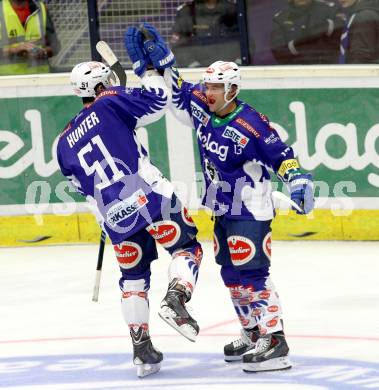 EBEL. Eishockey Bundesliga. EC VSV gegen HC TWK Innsbruck. torjubel  Eric Hunter, John Lammers (VSV). Villach, am 19.9.2014.
Foto: Kuess 


---
pressefotos, pressefotografie, kuess, qs, qspictures, sport, bild, bilder, bilddatenbank