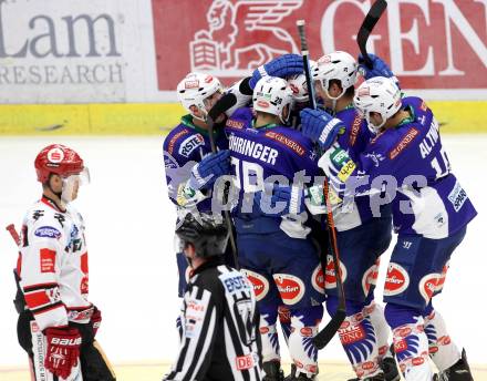 EBEL. Eishockey Bundesliga. EC VSV gegen HC TWK Innsbruck. Torjubel (VSV). Villach, am 19.9.2014.
Foto: Kuess 


---
pressefotos, pressefotografie, kuess, qs, qspictures, sport, bild, bilder, bilddatenbank