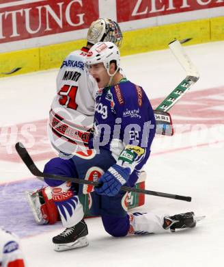 EBEL. Eishockey Bundesliga. EC VSV gegen HC TWK Innsbruck. Torjubel Adis Alagic, (VSV). Villach, am 19.9.2014.
Foto: Kuess 


---
pressefotos, pressefotografie, kuess, qs, qspictures, sport, bild, bilder, bilddatenbank