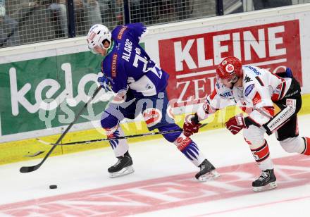 EBEL. Eishockey Bundesliga. EC VSV gegen HC TWK Innsbruck. Adis Alagic,  (VSV), Johan Bjoerk (Innsbruck). Villach, am 19.9.2014.
Foto: Kuess 


---
pressefotos, pressefotografie, kuess, qs, qspictures, sport, bild, bilder, bilddatenbank