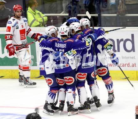 EBEL. Eishockey Bundesliga. EC VSV gegen HC TWK Innsbruck. torjubel  (VSV), (Innsbruck). Villach, am 19.9.2014.
Foto: Kuess 


---
pressefotos, pressefotografie, kuess, qs, qspictures, sport, bild, bilder, bilddatenbank