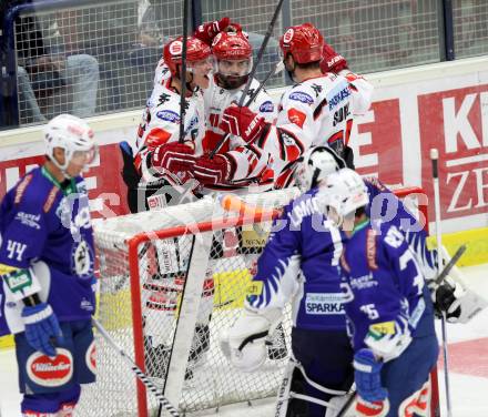 EBEL. Eishockey Bundesliga. EC VSV gegen HC TWK Innsbruck. Torjubel (Innsbruck). Villach, am 19.9.2014.
Foto: Kuess 


---
pressefotos, pressefotografie, kuess, qs, qspictures, sport, bild, bilder, bilddatenbank