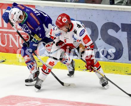 EBEL. Eishockey Bundesliga. EC VSV gegen HC TWK Innsbruck. John Lammers,  (VSV), Florian Stern (Innsbruck). Villach, am 19.9.2014.
Foto: Kuess 


---
pressefotos, pressefotografie, kuess, qs, qspictures, sport, bild, bilder, bilddatenbank