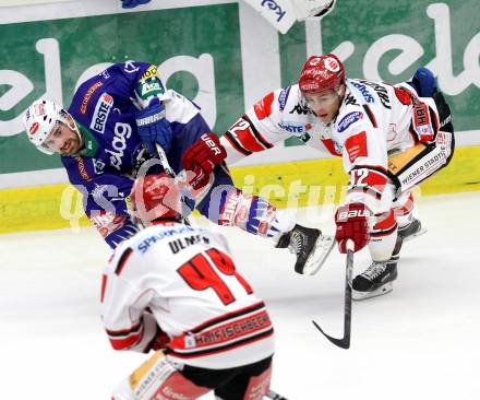 EBEL. Eishockey Bundesliga. EC VSV gegen HC TWK Innsbruck. Sean Ringrose,  (VSV), Daniel Frischmann (Innsbruck). Villach, am 19.9.2014.
Foto: Kuess 


---
pressefotos, pressefotografie, kuess, qs, qspictures, sport, bild, bilder, bilddatenbank