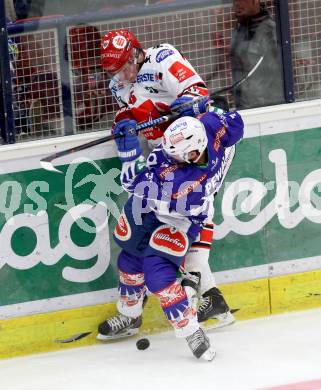 EBEL. Eishockey Bundesliga. EC VSV gegen HC TWK Innsbruck. Marco Pewal,  (VSV), Johan Bjoerk (Innsbruck). Villach, am 19.9.2014.
Foto: Kuess 


---
pressefotos, pressefotografie, kuess, qs, qspictures, sport, bild, bilder, bilddatenbank