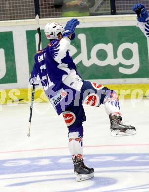 EBEL. Eishockey Bundesliga. EC VSV gegen HC TWK Innsbruck. torjubel  Eric Hunter, (VSV). Villach, am 19.9.2014.
Foto: Kuess 


---
pressefotos, pressefotografie, kuess, qs, qspictures, sport, bild, bilder, bilddatenbank