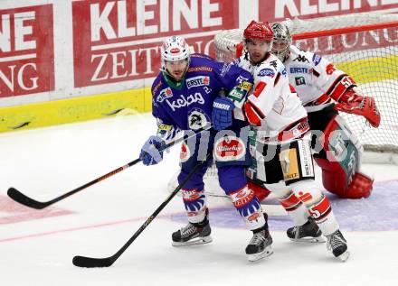 EBEL. Eishockey Bundesliga. EC VSV gegen HC TWK Innsbruck. Benjamin Petrik,  (VSV), Florian Stern (Innsbruck). Villach, am 19.9.2014.
Foto: Kuess 


---
pressefotos, pressefotografie, kuess, qs, qspictures, sport, bild, bilder, bilddatenbank