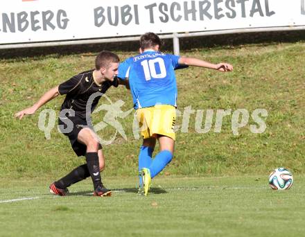 Fussball. Kaerntner Liga. Koettmannsdorf gegen Bleiburg. Fabian Janschitz (Koettmannsdorf), Arnold Gross (Bleiburg). Koettmannsdorf, 20.9.2014.
Foto: Kuess
---
pressefotos, pressefotografie, kuess, qs, qspictures, sport, bild, bilder, bilddatenbank