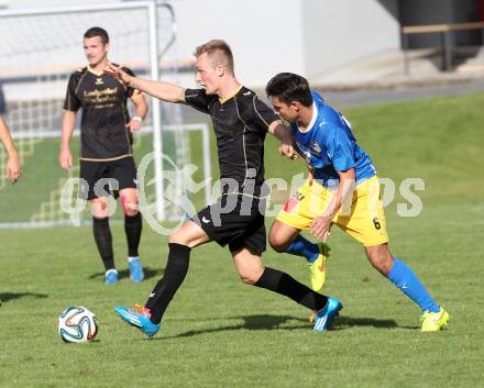 Fussball. Kaerntner Liga. Koettmannsdorf gegen Bleiburg. Aner Mandzic (Koettmannsdorf), Eldar Lisic (Bleiburg). Koettmannsdorf, 20.9.2014.
Foto: Kuess
---
pressefotos, pressefotografie, kuess, qs, qspictures, sport, bild, bilder, bilddatenbank