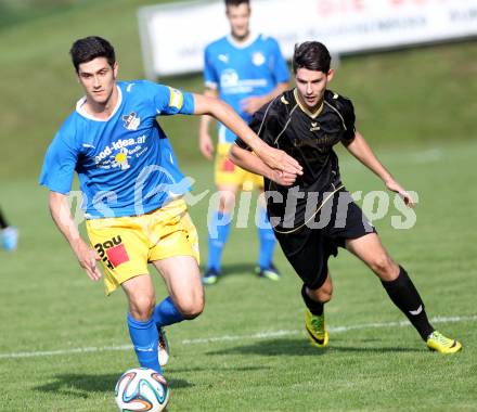 Fussball. Kaerntner Liga. Koettmannsdorf gegen Bleiburg. Patrick Benko (Koettmannsdorf), Christopher Knauder (Bleiburg). Koettmannsdorf, 20.9.2014.
Foto: Kuess
---
pressefotos, pressefotografie, kuess, qs, qspictures, sport, bild, bilder, bilddatenbank