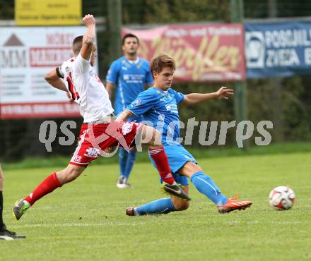 Fussball. Unterliga Ost. Sele Zell gegen Ludmannsdorf. Tomaz Kreutz (Zell), Gerfried Einspieler (Ludmannsdorf). Zell, 21.9.2014.
Foto: Kuess
---
pressefotos, pressefotografie, kuess, qs, qspictures, sport, bild, bilder, bilddatenbank