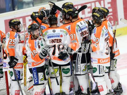 EBEL. Eishockey Bundesliga. EC VSV gegen Moser Medical Graz 99ers.  Jubel Graz. Villach, am 19.9.2014.
Foto: Kuess 


---
pressefotos, pressefotografie, kuess, qs, qspictures, sport, bild, bilder, bilddatenbank