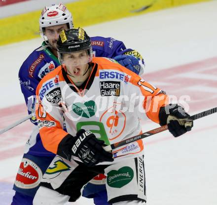 EBEL. Eishockey Bundesliga. EC VSV gegen Moser Medical Graz 99ers.  Klemen Pretnar, (VSV), Manuel Ganahl  (Graz). Villach, am 19.9.2014.
Foto: Kuess 


---
pressefotos, pressefotografie, kuess, qs, qspictures, sport, bild, bilder, bilddatenbank