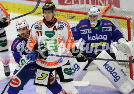 EBEL. Eishockey Bundesliga. EC VSV gegen Moser Medical Graz 99ers.  Klemen Pretnar, Jean Philippe Lamoureux, (VSV), Anders Bastiansen (Graz). Villach, am 19.9.2014.
Foto: Kuess 


---
pressefotos, pressefotografie, kuess, qs, qspictures, sport, bild, bilder, bilddatenbank