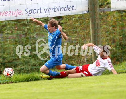 Fussball. Unterliga Ost. Sele Zell gegen Ludmannsdorf. Martin Kelih (Zell), Patrick Quantschnig (Ludmannsdorf). Zell, 21.9.2014.
Foto: Kuess
---
pressefotos, pressefotografie, kuess, qs, qspictures, sport, bild, bilder, bilddatenbank