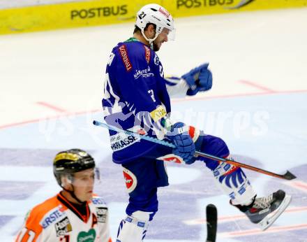 EBEL. Eishockey Bundesliga. EC VSV gegen Moser Medical Graz 99ers.  Torjubel Benjamin Petrik (VSV). Villach, am 19.9.2014.
Foto: Kuess 


---
pressefotos, pressefotografie, kuess, qs, qspictures, sport, bild, bilder, bilddatenbank