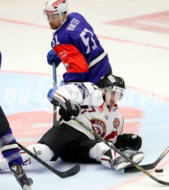 Eishockey. Champions Hockey League VSV gegen Geneve-Servette. Eric Hunter #51, (VSV), Tommy Pyatt #11 (Geneve-Servette). Villach, 23.9.2014.
Foto: Kuess 
---
pressefotos, pressefotografie, kuess, qs, qspictures, sport, bild, bilder, bilddatenbank