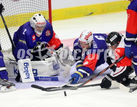 Eishockey. Champions Hockey League VSV gegen Geneve-Servette. Jean Philippe Lamoureux #1, Gerhard Unterluggauer #6, (VSV), Chris Rivera #26 (Geneve-Servette). Villach, 23.9.2014.
Foto: Kuess 
---
pressefotos, pressefotografie, kuess, qs, qspictures, sport, bild, bilder, bilddatenbank