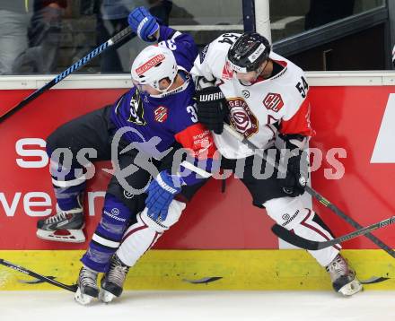 Eishockey. Champions Hockey League VSV gegen Geneve-Servette. Marco Pewal #36, (VSV),  Christian Marti #54 (Geneve-Servette). Villach, 23.9.2014.
Foto: Kuess 
---
pressefotos, pressefotografie, kuess, qs, qspictures, sport, bild, bilder, bilddatenbank