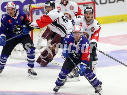 Eishockey. Champions Hockey League VSV gegen Geneve-Servette. Marco Pewal #36, Benjamin Petrik #21 (VSV), Chris Rivera #26, Christian Marti #54 (Geneve-Servette). Villach, 23.9.2014.
Foto: Kuess 
---
pressefotos, pressefotografie, kuess, qs, qspictures, sport, bild, bilder, bilddatenbank