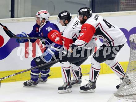 Eishockey. Champions Hockey League VSV gegen Geneve-Servette. Marco Pewal #36,  (VSV), Tommy Pyatt #11, Eliot Antonietti # 47 (Geneve-Servette). Villach, 23.9.2014.
Foto: Kuess 
---
pressefotos, pressefotografie, kuess, qs, qspictures, sport, bild, bilder, bilddatenbank