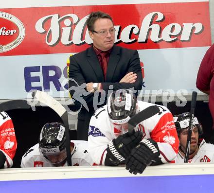 Eishockey. Champions Hockey League VSV gegen Geneve-Servette. Trainer  Chris McSorley (Geneve-Servette). Villach, 23.9.2014.
Foto: Kuess 
---
pressefotos, pressefotografie, kuess, qs, qspictures, sport, bild, bilder, bilddatenbank