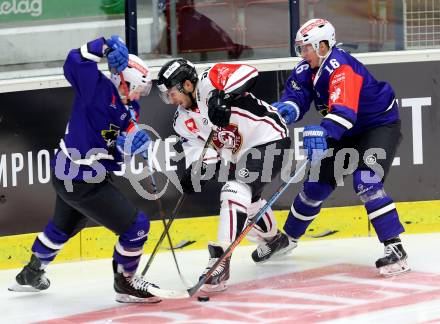 Eishockey. Champions Hockey League VSV gegen Geneve-Servette. Patrick Platzer #39, Daniel Nageler #16,  (VSV), Romain Loeffel #58 (Geneve-Servette). Villach, 23.9.2014.
Foto: Kuess 
---
pressefotos, pressefotografie, kuess, qs, qspictures, sport, bild, bilder, bilddatenbank