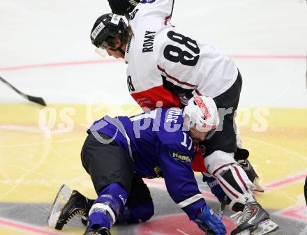 Eishockey. Champions Hockey League VSV gegen Geneve-Servette. SEan Ringrose #17,  (VSV), Kevin Romy #88 (Geneve-Servette). Villach, 23.9.2014.
Foto: Kuess 
---
pressefotos, pressefotografie, kuess, qs, qspictures, sport, bild, bilder, bilddatenbank