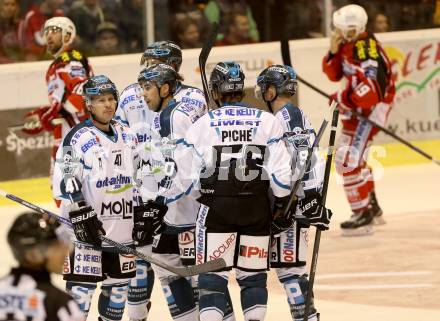 EBEL. Eishockey Bundesliga. KAC gegen EHC LIWEST Linz.  Torjubel (Linz). Klagenfurt, am 25.9.2014.
Foto: Kuess 

---
pressefotos, pressefotografie, kuess, qs, qspictures, sport, bild, bilder, bilddatenbank