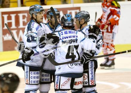 EBEL. Eishockey Bundesliga. KAC gegen EHC LIWEST Linz.  Torjubel Linz. Klagenfurt, am 25.9.2014.
Foto: Kuess 

---
pressefotos, pressefotografie, kuess, qs, qspictures, sport, bild, bilder, bilddatenbank