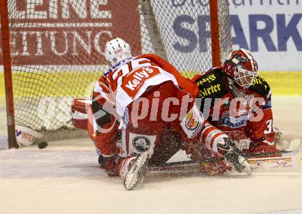 EBEL. Eishockey Bundesliga. KAC gegen EHC LIWEST Linz. Kirk Furey, Rene Swette (KAC). Klagenfurt, am 25.9.2014.
Foto: Kuess 

---
pressefotos, pressefotografie, kuess, qs, qspictures, sport, bild, bilder, bilddatenbank