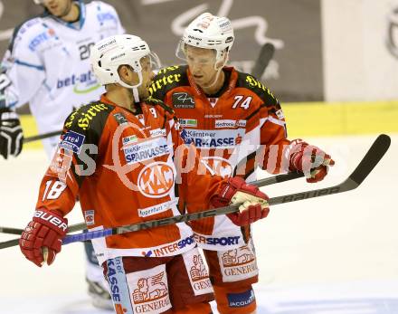 EBEL. Eishockey Bundesliga. KAC gegen EHC LIWEST Linz. Thomas Koch, Jamie Lundmark (KAC). Klagenfurt, am 25.9.2014.
Foto: Kuess 

---
pressefotos, pressefotografie, kuess, qs, qspictures, sport, bild, bilder, bilddatenbank