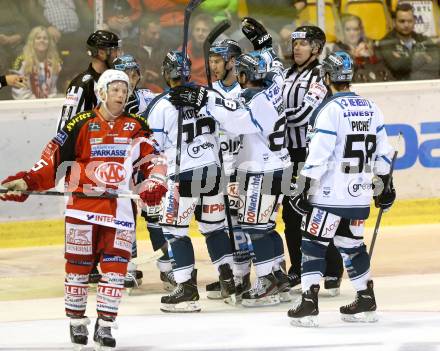 EBEL. Eishockey Bundesliga. KAC gegen EHC LIWEST Linz. Torjubel Linz. Klagenfurt, am 25.9.2014.
Foto: Kuess 

---
pressefotos, pressefotografie, kuess, qs, qspictures, sport, bild, bilder, bilddatenbank